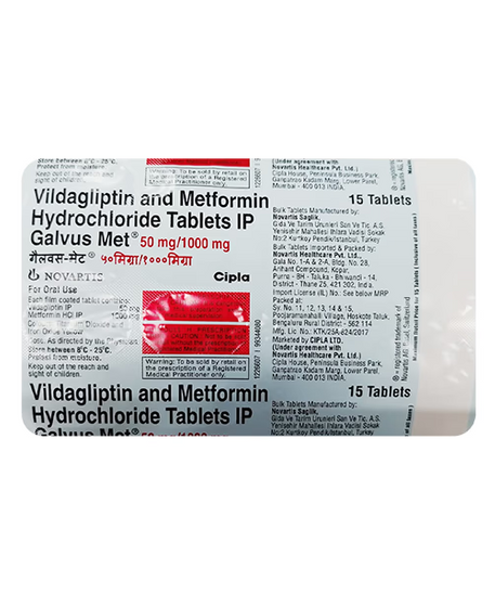 Galvus Met 50 mg/1000 mg Tablet - 15Tablets